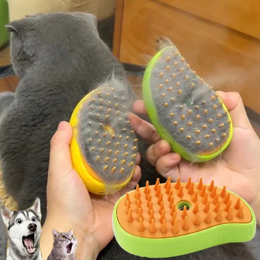3-in-1 Electric Pet Grooming Steam Brush β Massage, Shedding & Spraying Tool