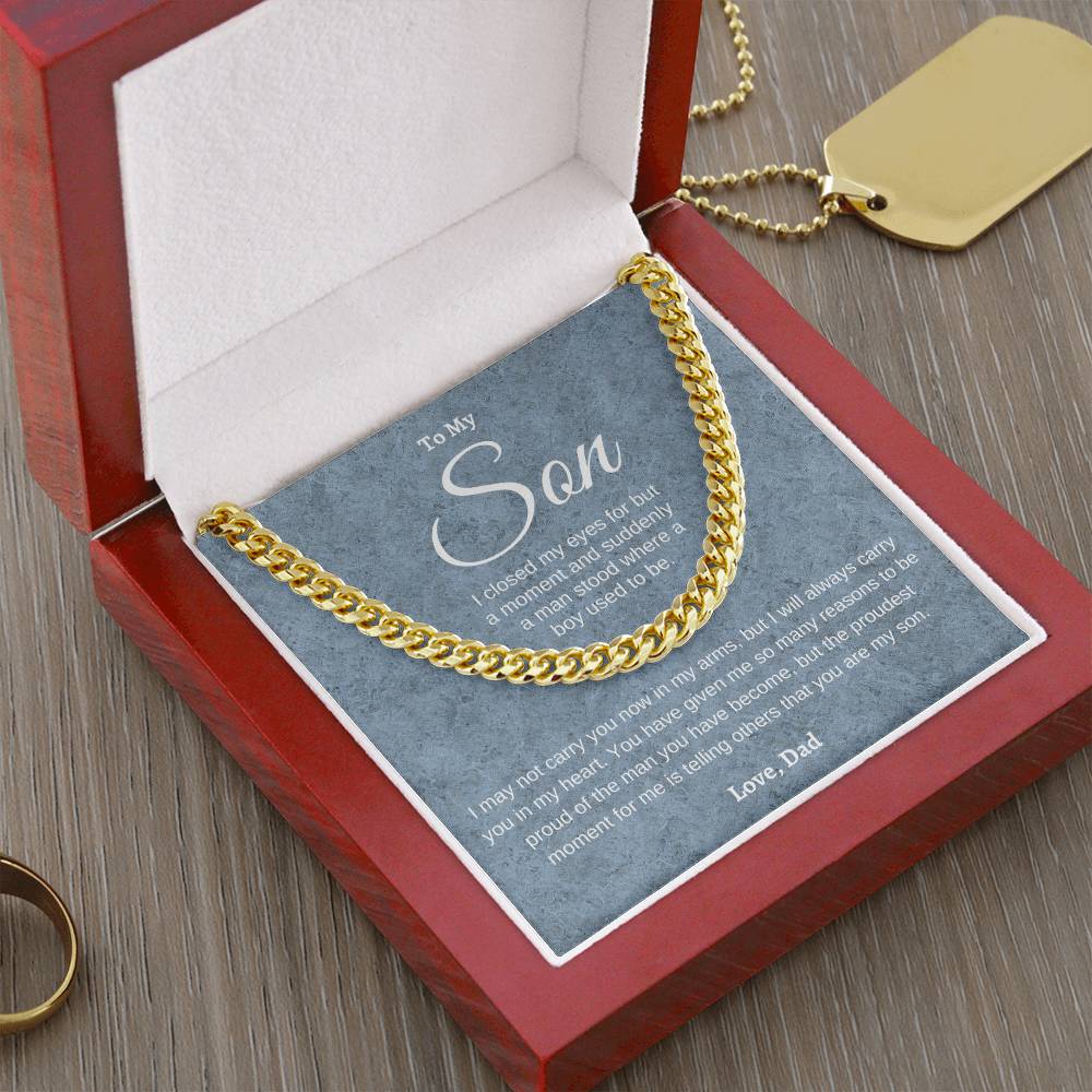 To My Son - From dad - Blue 2 Grey Solid Cuban Neclace.