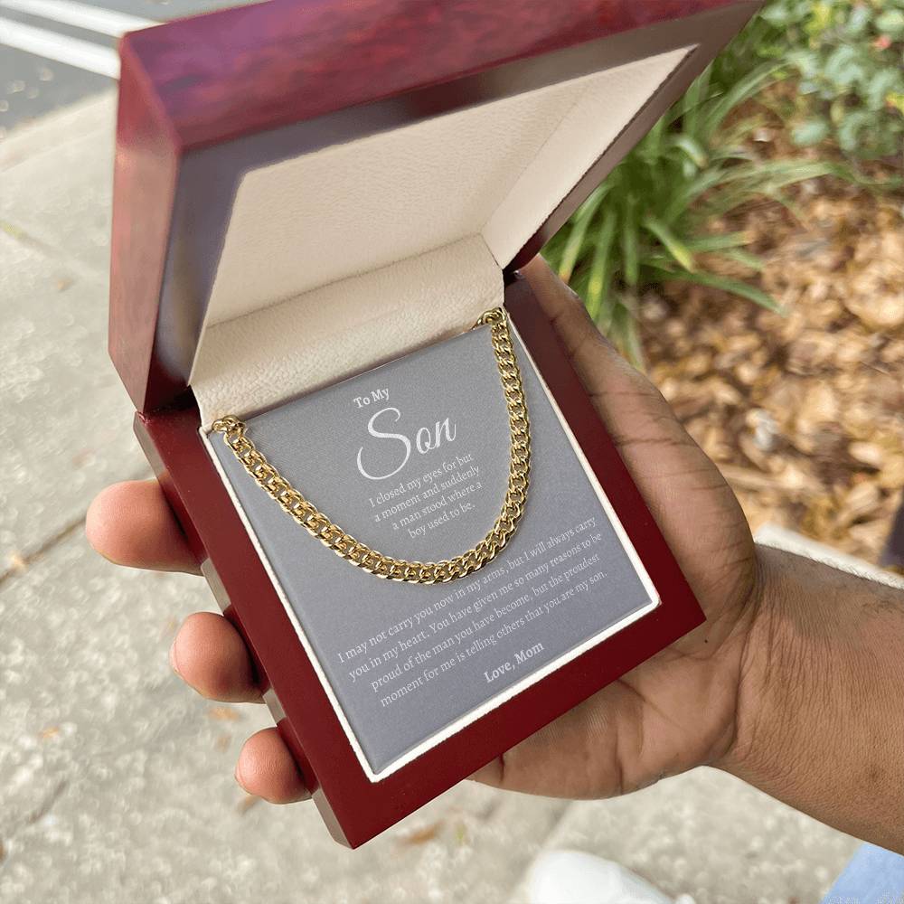To My Son - From Mom - Grey solid Cuban Neclace.